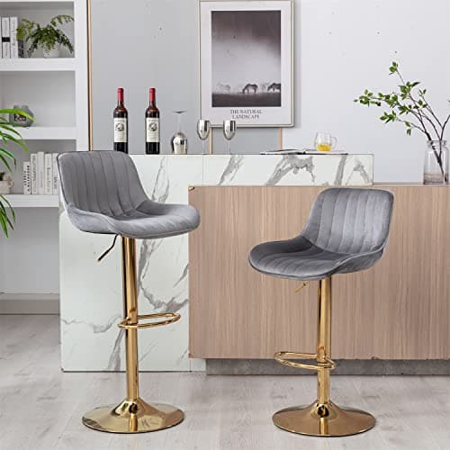 Adjustable Swivel Bar Stools Set of 2 with Back and Footrest, Navy Color