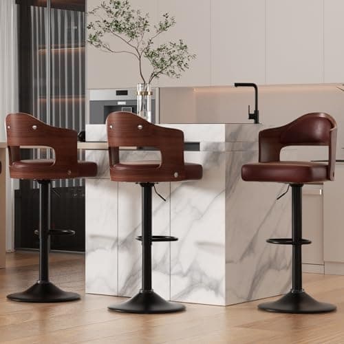 Adjustable Height Wooden Bar Stools Set of 4 with Back & Footrest