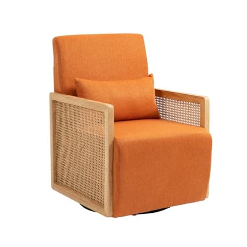 Swivel Accent Chair with Woven Armrests, Linen Upholstered Armchair for Living Room, Green