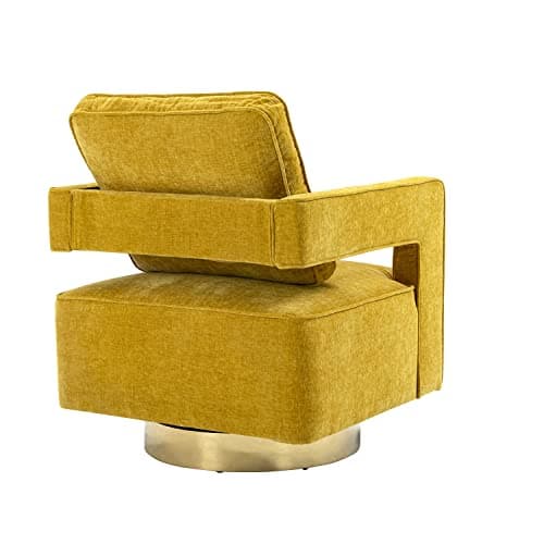 Modern Grey Chenille Swivel Accent Chair with Gold Stainless Steel Base