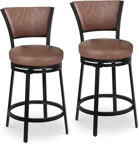 Modern Grey & White Linen Counter Height Bar Stool Set, 25 Inch Swivel Chairs
