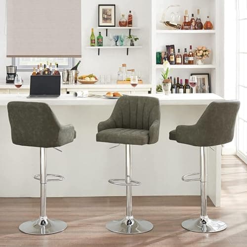 VECELO Counter Height Bar Stool Set, Swivel PU Gray
