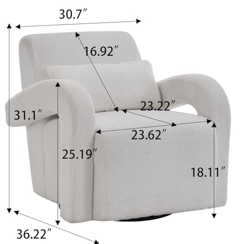 Oversized Swivel Accent Chair with Curved Arms, White