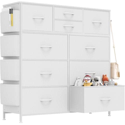 Lulive Black PU Storage Dresser with 10 Drawers & Side Pockets
