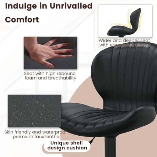 Waleaf Modern Black Faux Leather Bar Stools Set of 2