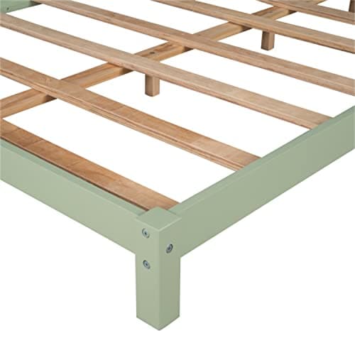 i-POOK Solid Wood Full Size Bed with House-Shaped Headboard, Green