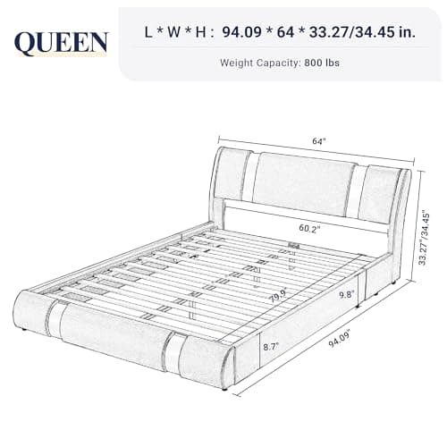 Allewie Black Queen Bed Frame with Iron Decor & Faux Leather Upholstered Platform