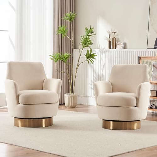 Modern White Teddy Upholstered Swivel Chair Set, 360 Degree Living Room Accent