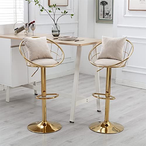 Swivel Bar Stools Set of 2 with Adjustable Height, Pillow, Back, Footrest - Grey Velvet Counter Height Bar Chairs