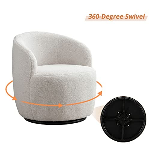 KIVENJAJA Teddy Sherpa Swivel Barrel Chair, Ivory, Modern Living Room Accent Chair