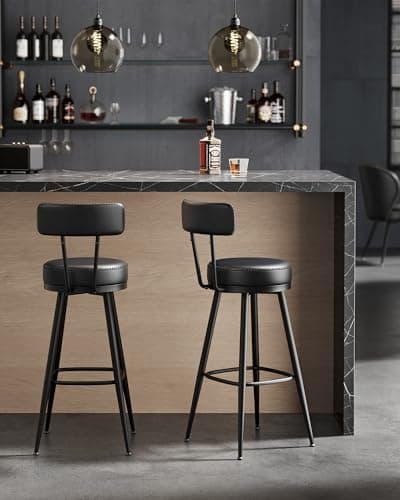 VASAGLE EKHO Collection Bar Stools Set of 2, Mid-Century Modern 30-Inch Tall, Ink Black