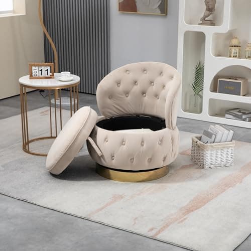 Velvet Swivel Accent Chair with Storage