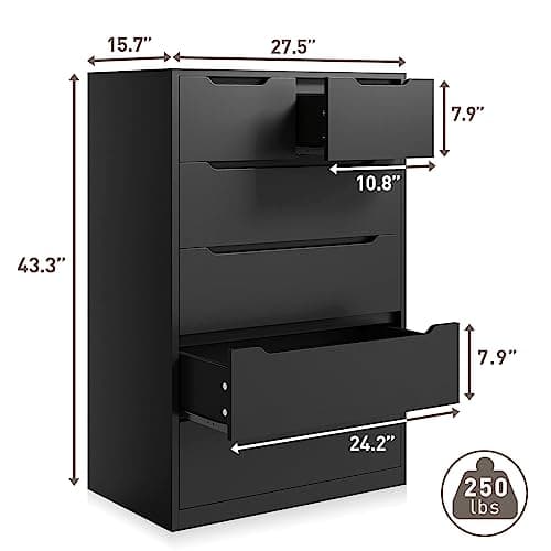 EnHomee 6-Drawer Black Dresser for Bedroom with Organizer