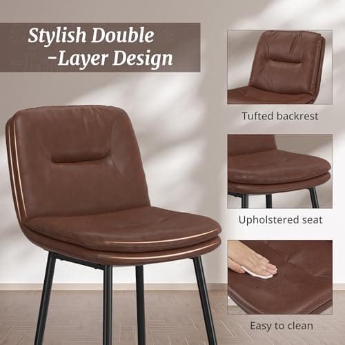 Dark Brown Double-Layer Faux Leather Bar Stools Set of 4
