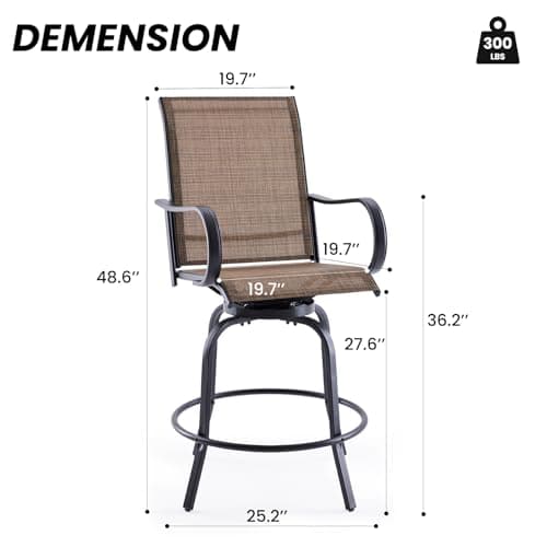 Soohow Swivel Textilene Outdoor Bar Stool Set, All Weather Ergonomic Chairs