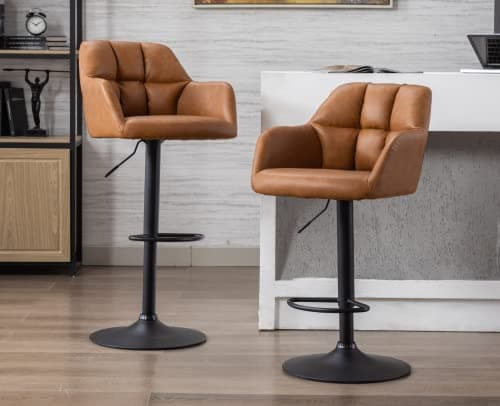 EALSON Modern Swivel Bar Stools Set of 2 Brown Leather