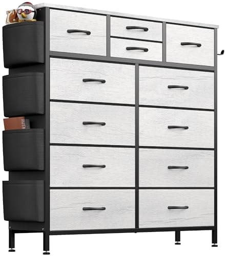 Lulive Tall Dresser Chest with 12 Drawers & Hooks (Black)