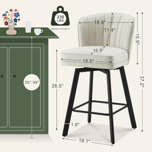 2-Piece Beige Fabric Bar Stool Set, Modern Swivel Bar Chairs