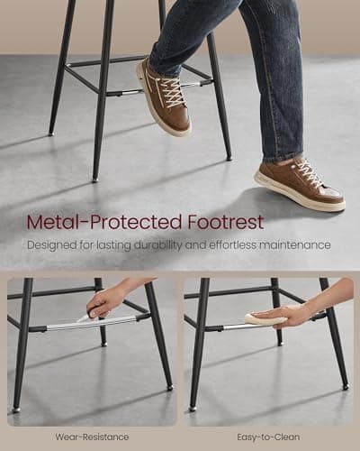 VASAGLE Set of 2 Ergonomic Counter Height Bar Stools with Back, 24.4-Inch, Caramel Brown