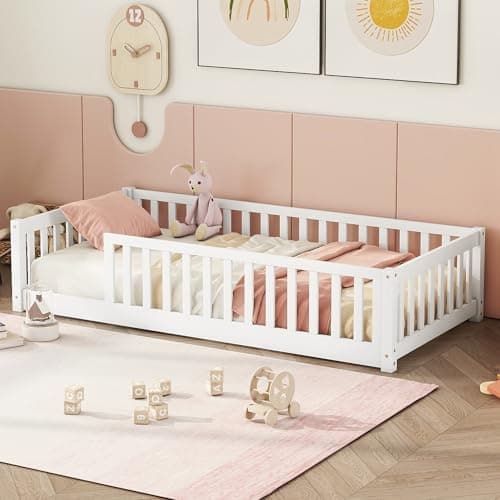Twin Size Montessori Floor Bed for Kids in Natural Wood
