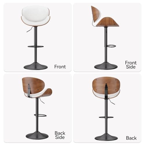 4-Piece Bentwood Bar Stool Set, Adjustable Height 23.5-32.5IN, White