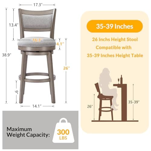 PrimeZone 26 Inch High Back Bar Stools Set of 4, Grey