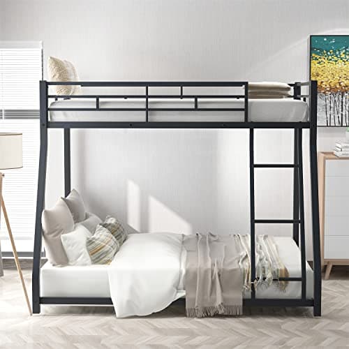 i-POOK Twin Over Full Metal Bunk Bed Frame with Ladder & Safety Guardrail, Gray