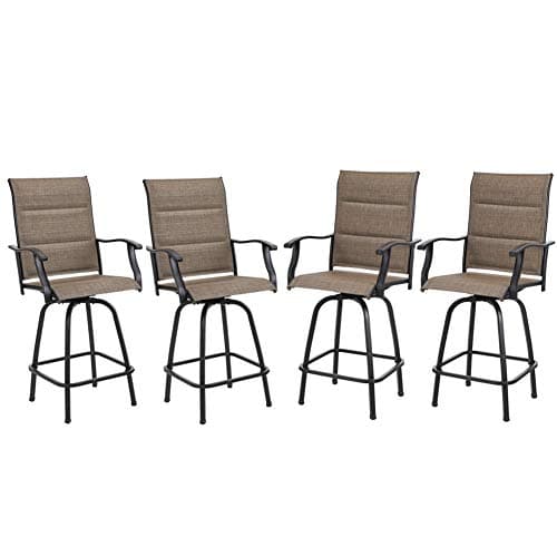 PHI VILLA Patio Swivel Bar Stool Set of 4, Brown Textilene Armrest