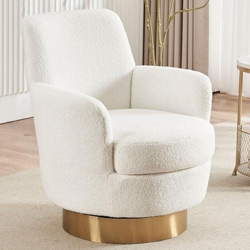 Modern White Teddy Upholstered Swivel Chair Set, 360 Degree Living Room Accent