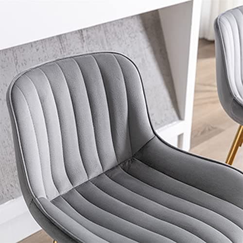 Modern Velvet Bar Stools Set with High Back and Footrest, Gray, 2 Pieces