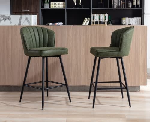 EALSON Green Counter Height Bar Stools Set of 2 Modern Leather Backbar Chairs