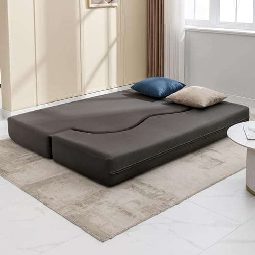 ijuicy Dark Grey Queen Size Foldable Futon Sofa Bed, Foam Mattress Lounge Sleeper