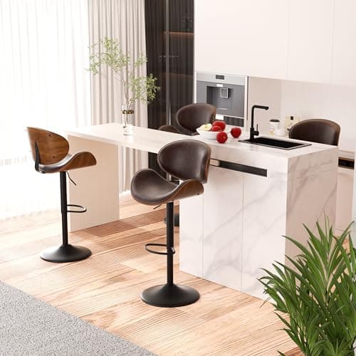 4-Piece Bentwood Bar Stool Set, Adjustable Height 23.5-32.5IN, White