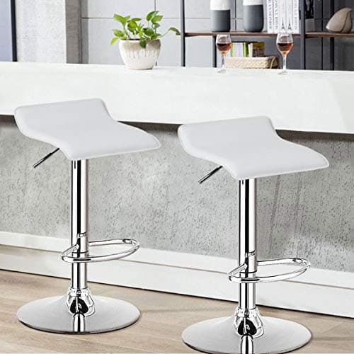 COSTWAY Modern Swivel Bar Stools Set of 2, Adjustable Height & Footrest, White.Chrome Hydraulics