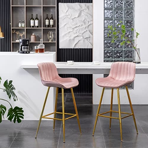 Sidanli Gold Legs Bar Stools Set of 2, Velvet 24inch Kitchen Island Barstools