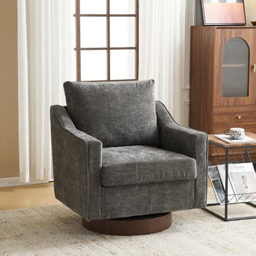 VINGLI Mid-Century Modern Swivel Chair, Chenille Khaki, Living Room Accent