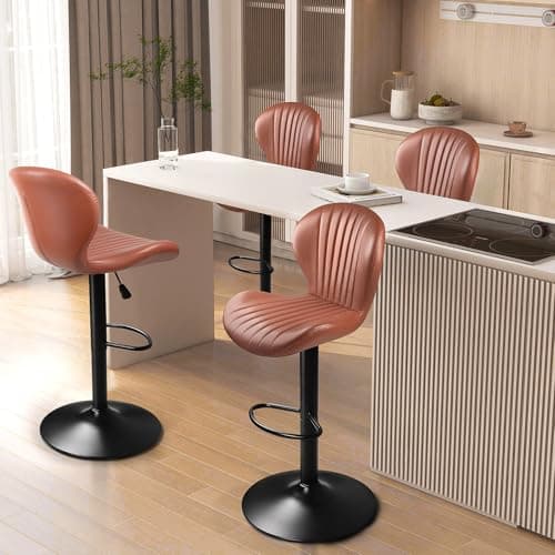 PUKAMI Counter Height Bar Stool Set, Adjustable with Footrest & Back (Black, Set of 4)