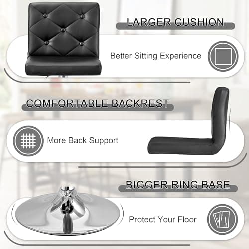 VECELO Set of 4 Adjustable Bar Stools - Modern PU Leather, 360° Swivel, X-Large Size, Black