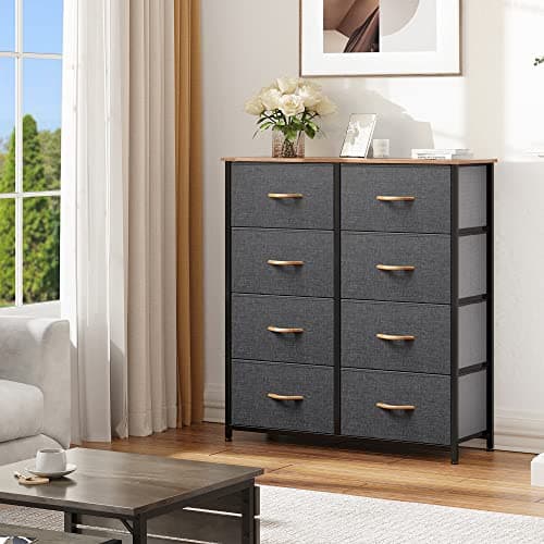 Charcoal Grey Fabric Dresser with 8 Drawers & Sturdy Steel Frame
