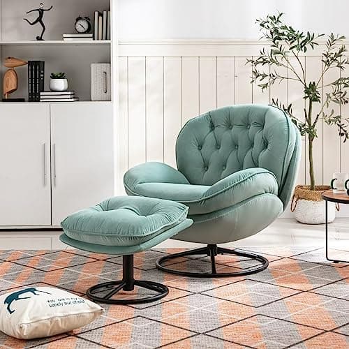 Modern Velvet Swivel Accent Chair with Ottoman in Teal