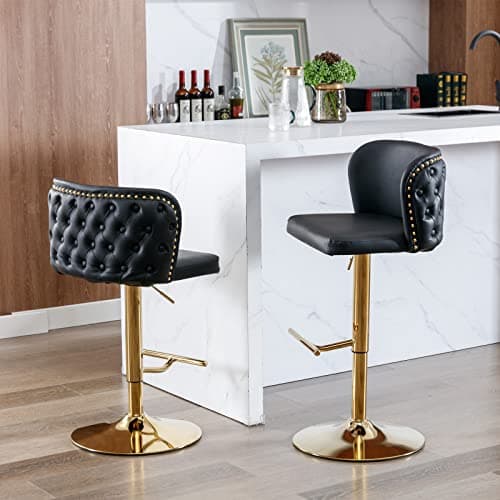 Adjustable Swivel Bar Stools Set of 2, PU Leather Upholstered Bar Chairs, Beige