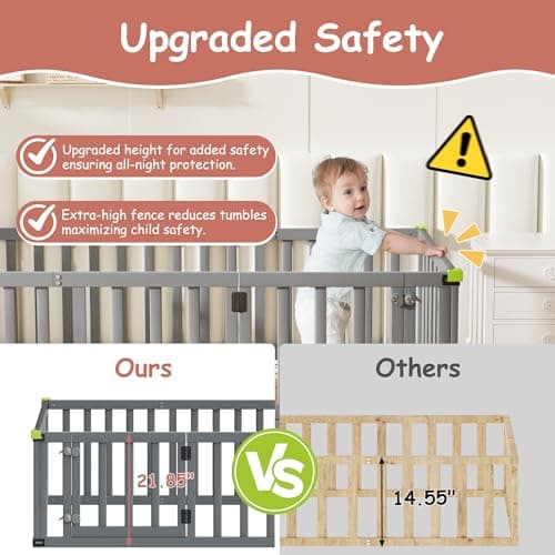 ROOMTEC Montessori Twin Beds with Safety Fence & Convertible Door, Grey