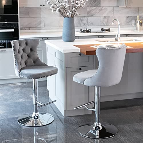 Modern Swivel Velvet Bar Stools Set of 2 with Backrest and Footrest - Black