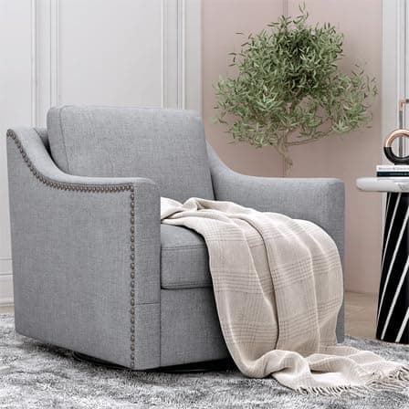 Swivel Accent Chair with Nailhead Trim and Metal Base Stand, Comfy Club Chair