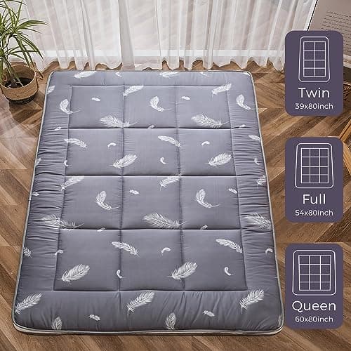 YOSHOOT Queen Size Foldable Japanese Futon Mattress, Grey Feather