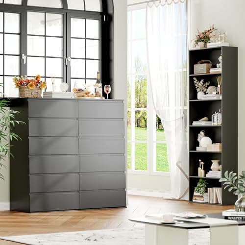 FOTOSOK Tall Black 6-Drawer Dresser with Metal Sliding Rail