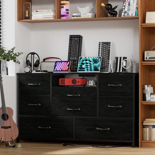 Furnulem Black Oak TV Stand with Power Outlet for 55" TVs