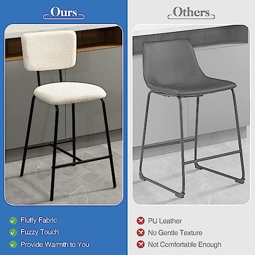 Set of 4 White Counter Height Bar Stools - Modern Upholstered Boucle Fabric Chairs