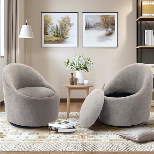 Beige Accent Chair Set of 2 with Hidden Storage