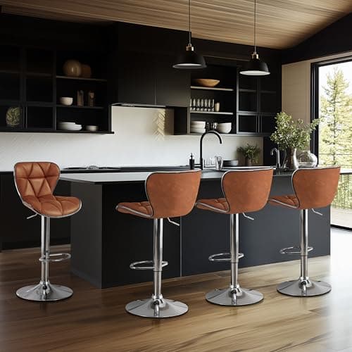 Yaheetech Retro Brown Adjustable PU Leather Bar Stools Set of 4